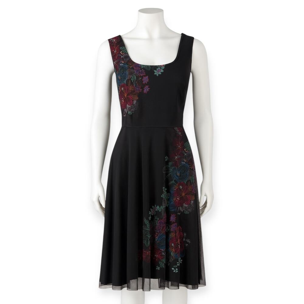 Desigual Women's Size M A-Line Square Neck Midi Dress Black Dark Fairy Grunge